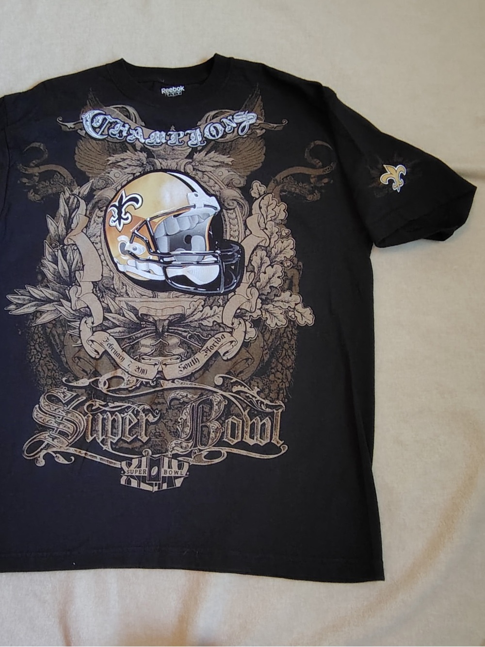 Reebok New Orleans Saints Super Bowl XLIV Graphic T-Shirt L Affliction 2 sided